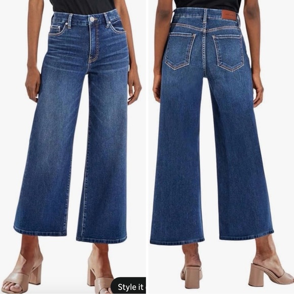 Genleck Denim - 🎟️GENLECK size 6 NWT Wide Leg High-Rise Jeans in Dark Blue stretch capri baggy